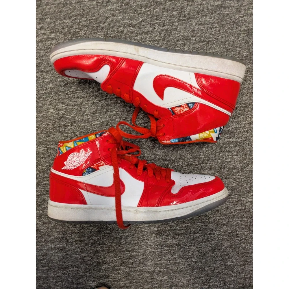 Nike Air Jordan 1 Mid Men's Size 9 Chile Red White Patent Leather DC7294-600